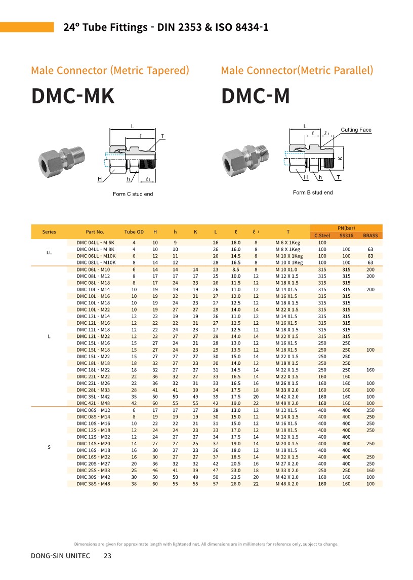 Male Connector (Metric Tapered) DMCMK / Male Connector(Metric Parallel